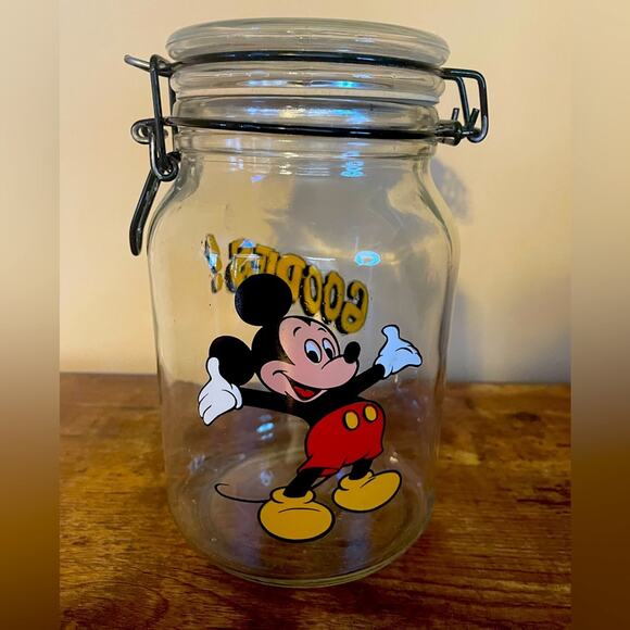 Vintage 90s Mickey Mouse glass storage container - Picture 1 of 4